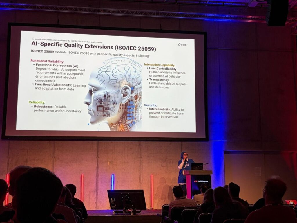 Lilia Gargouri, Head of QA at mgm technology partners, speaks on a QA conference about AI and Software Engineering.